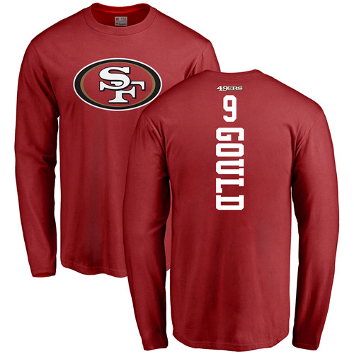 Men San Francisco 49ers Red Robbie Gould Backer #9 Long Sleeve NFL T Shirt